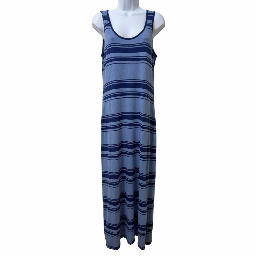 Toad & Co Organic Cotton Stripe Sleeveless Maxi Dress‎ Size S Blue Side Slits